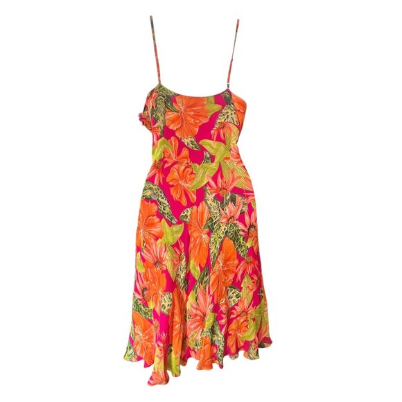 Sue Wong Size 12 Silk Floral Sundress Adjustable Straps Orange Red Green Lined - Picture 4 of 13